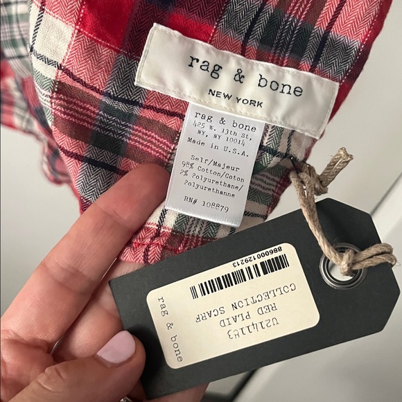 NWT Rag & Bone Red and Navy Madras Plaid Scarf; gorgeous, lightweight - Picture 2 of 3